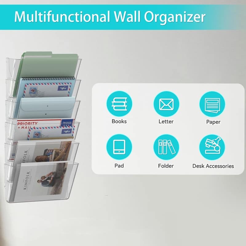 6 Pockets Acrylic Wall File Organizer - 13.2 x 6.8 x 4 inches