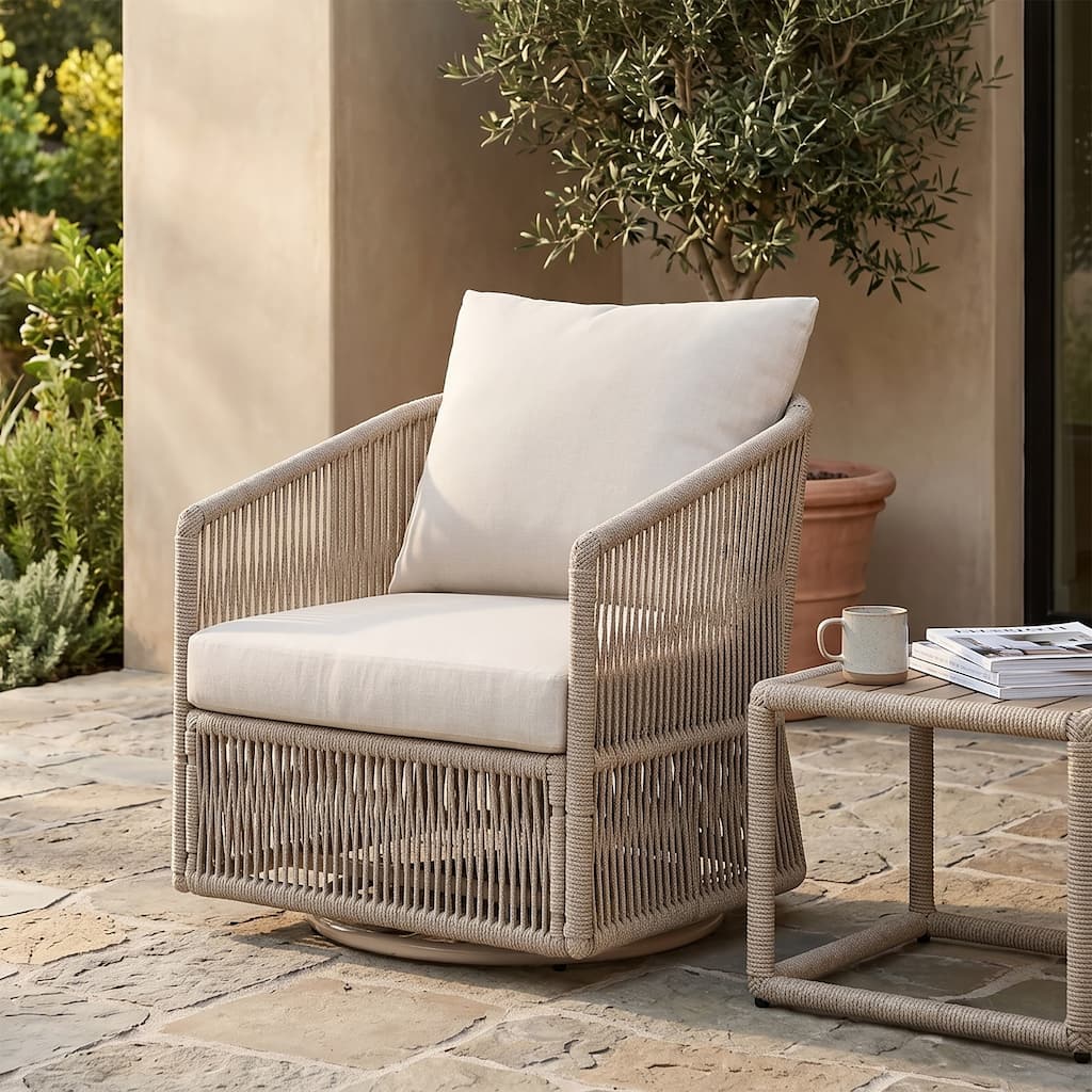 Christopher Knight Home - Ellis Outdoor Swivel Patio Chair, Faux Rattan 360° Base with Removable Water-Resistant Cushions