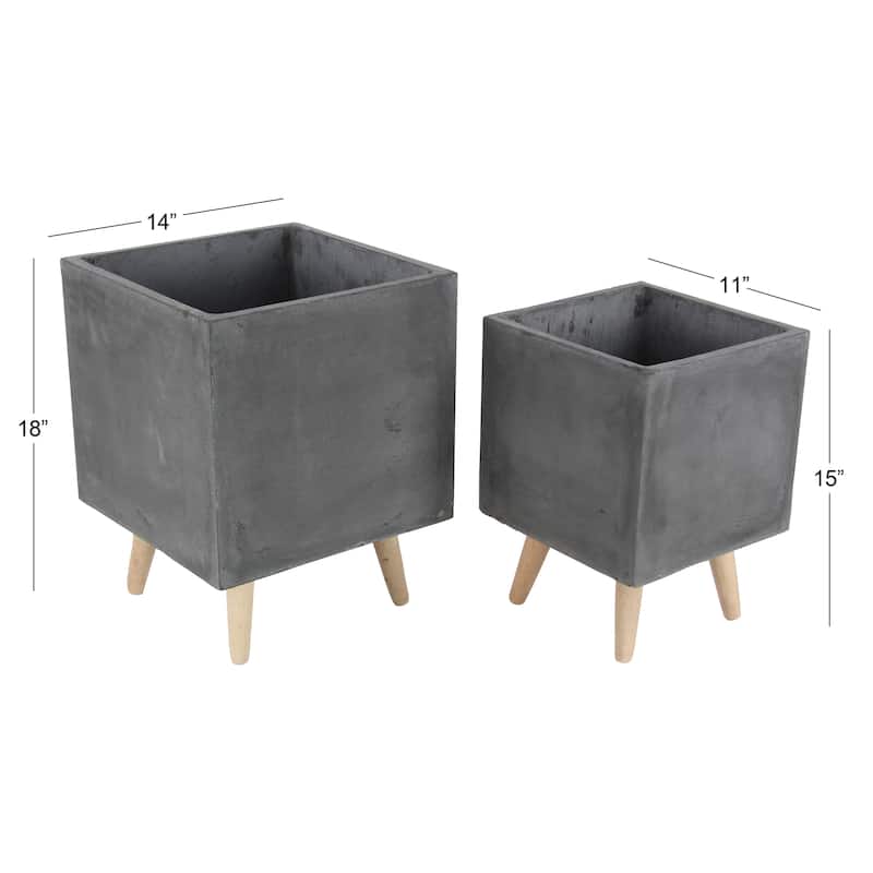 White Light Grey or Grey Fiber Clay Boho Modern Planter Pot (Set of 2) - S/2 15", 18"H