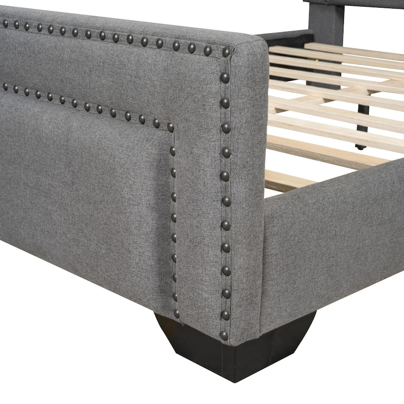 HomeRoots Gray Tufted Velvet Upholstered Queen Bed Frame