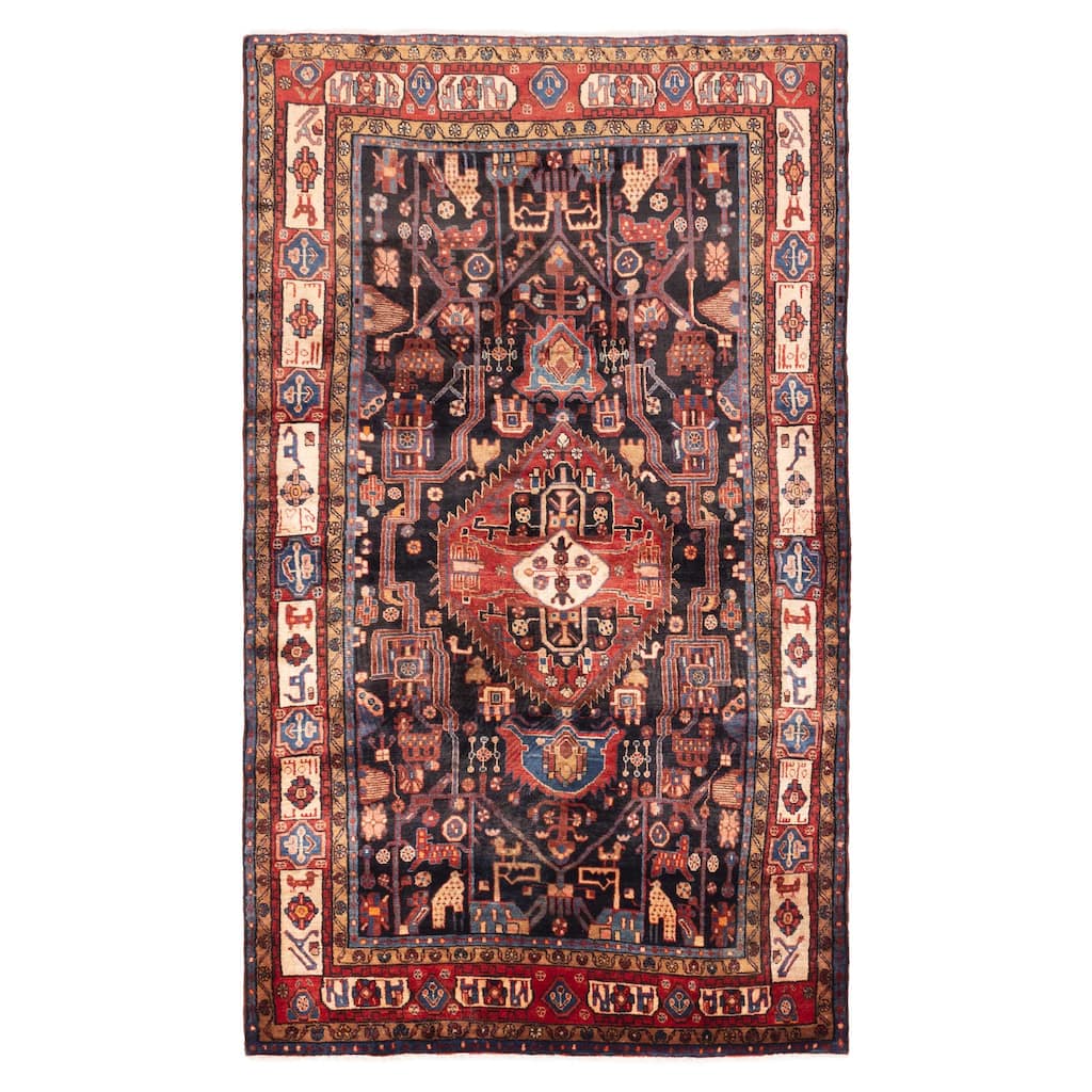 ECARPETGALLERY Hand-knotted Anatolian Vintage Dark Navy Wool Rug - 5'2 x 8'11