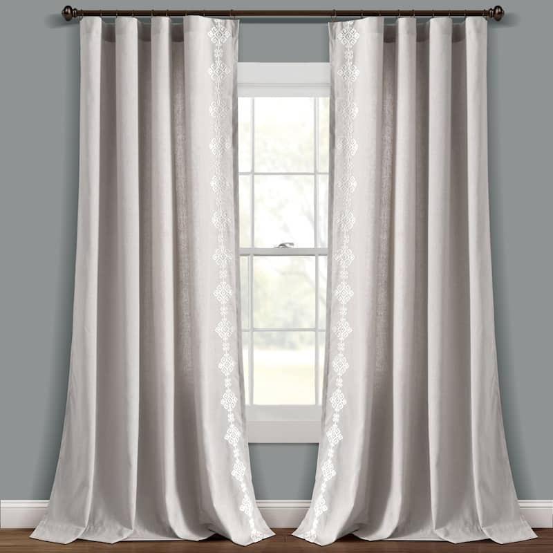 Lush Decor Luxury Modern Geo Linen Like Embroidery Border Window Curtain Panel