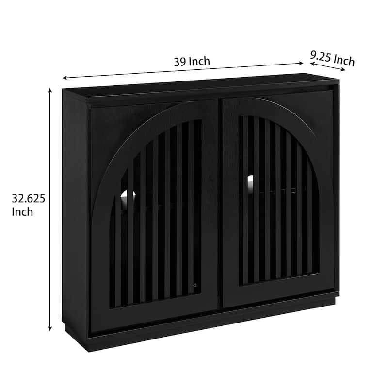 Small Sideboard Cabinet, Mid-Century Modern Openwork Door Sideboard with Storage, Narrow Sideboard for Living Room, Coffee Bar