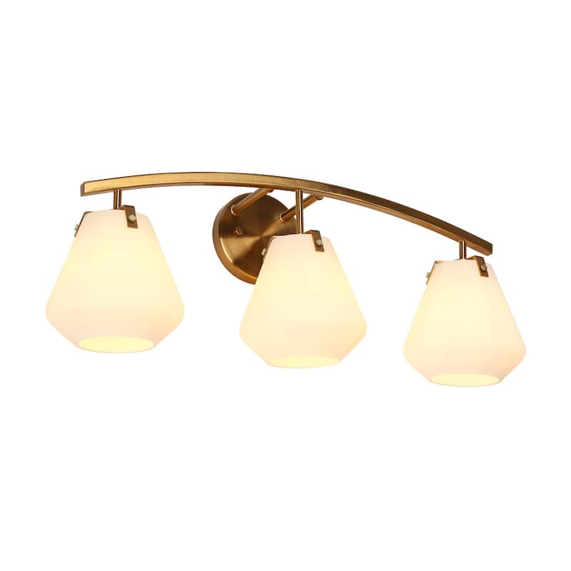 Vaba Modern 3-Light Gold Bathroom Vanity Lights Opal Glass Wall Sconces - Opaline&Brass - 25"L*8.1"W*9.1"H