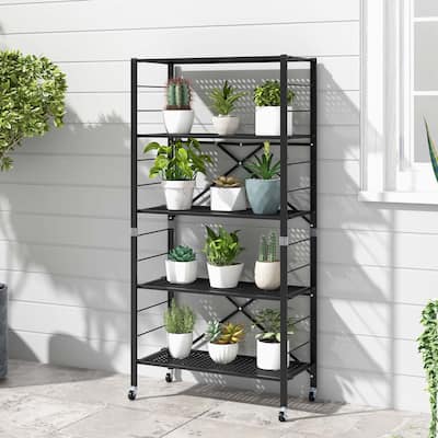 5-Tier Foldable Storage Shelves Adjustable Collapsible Organizer Rack