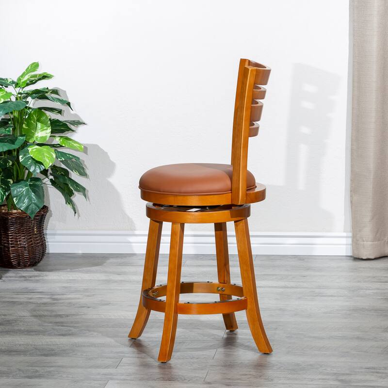 24" Counter Height Slat Back Swivel Stool, Espresso Finish, Charcoal Fabric Seat