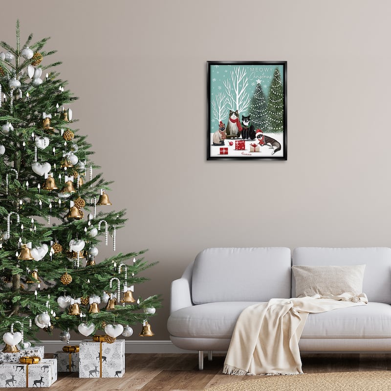 Stupell Festive Winter Cats Scene Framed Floater Canvas Wall Art Design By Elizabeth Tyndall