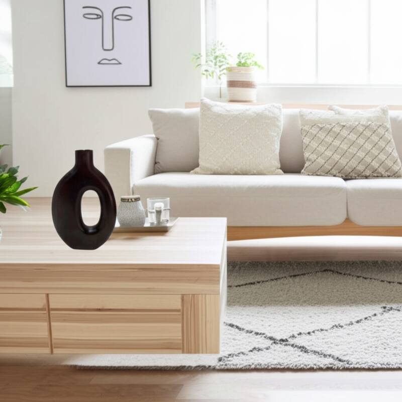 Mango Wood Modern Vase with Round Cutout Silhouette Minimalist Design
