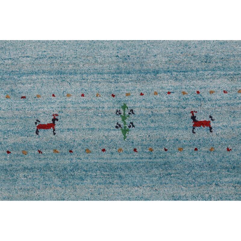 Light Blue Tribal Gabbeh Indian Runner Rug Handmade Wool Carpet - 2'7" x 10'2"