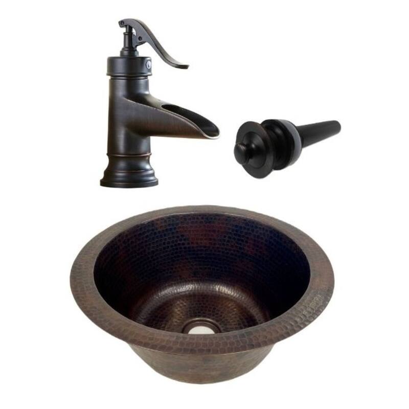 12" Round Copper Bathroom Sink, Faucet, & Drain Perfect for RV Horse Trailers / Barrels - 12" x 12" x 7"
