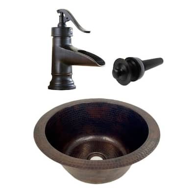 12" Round Copper Bathroom Sink, Faucet, & Drain Perfect for RV Horse Trailers / Barrels - 12" x 12" x 7"