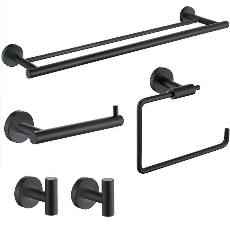 AITINKAN 5-Piece Bathroom Hardware Set Towel Ring Set in Matte Black - Black