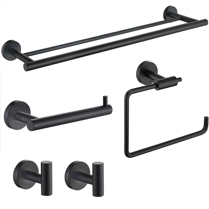 Modern Bath Hardware Set Towel Holder Set in Stainless Steel - 5 piece - 5 piece Matte Black