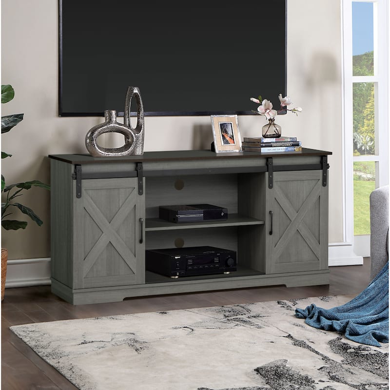 Furniture of America Iara Modern Farmhouse Grey Wood 56-inch TV Stand with 6 Shelves - Grey