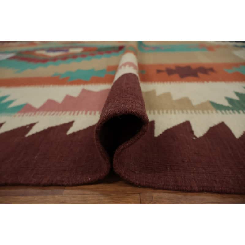 Hand Woven Oriental 100% Wool Carpet Southwestern Tribal Multi-Colored Kilim Area Rug - 10' 0'' X 8' 8''