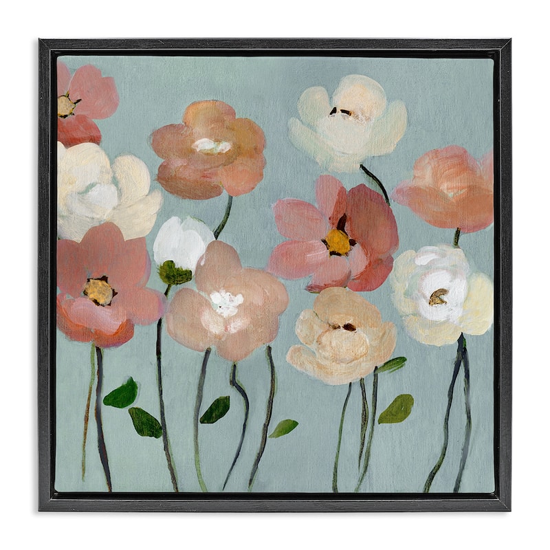 Stupell Soft Mixed Blossoms Framed Floater Canvas Wall Art Design By Charity Henderson - 18 x 18 - Black