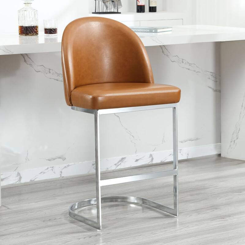 26" Upholstered Counter Stool/ Bar Stools with Metal Legs - 38.8"H x 17.9"W x 20.9"D - Single - Brown
