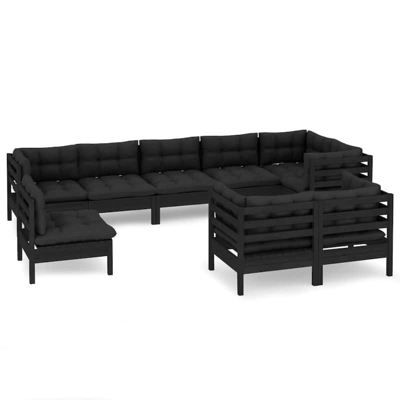 vidaXL Solid Pinewood Patio Lounge Set 10 Piece with Cushions Multi Colors - 25" x 25" x 24.6"