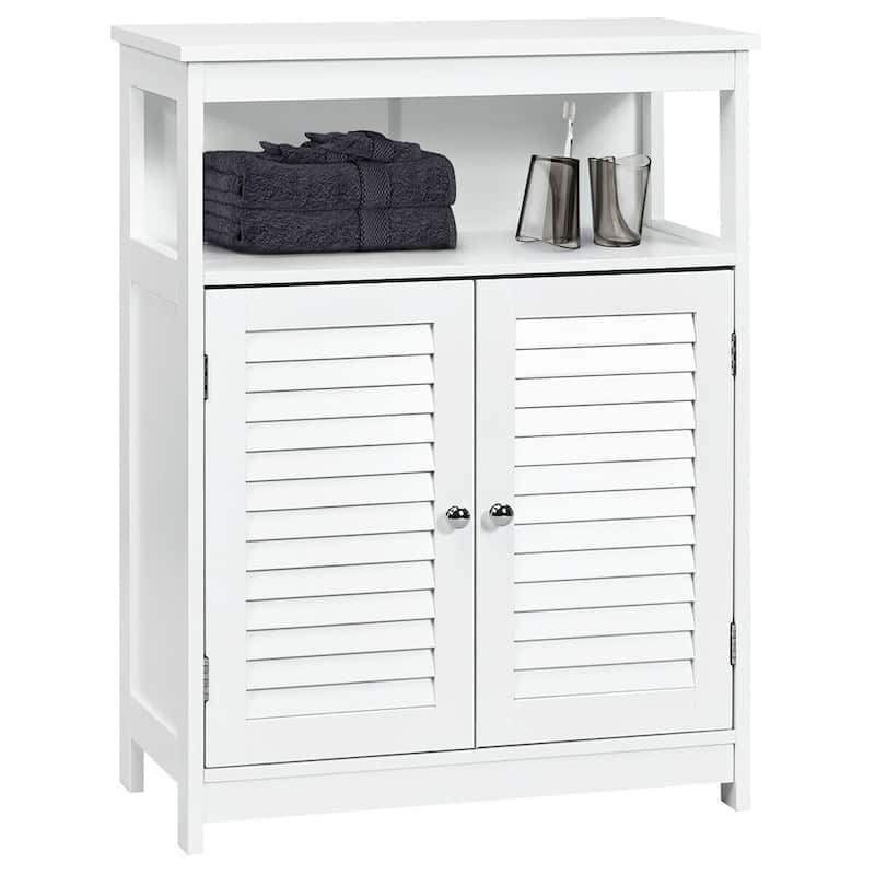 Costway Bathroom Storage Wood Floor Cabinet with Double Shutter Door - White