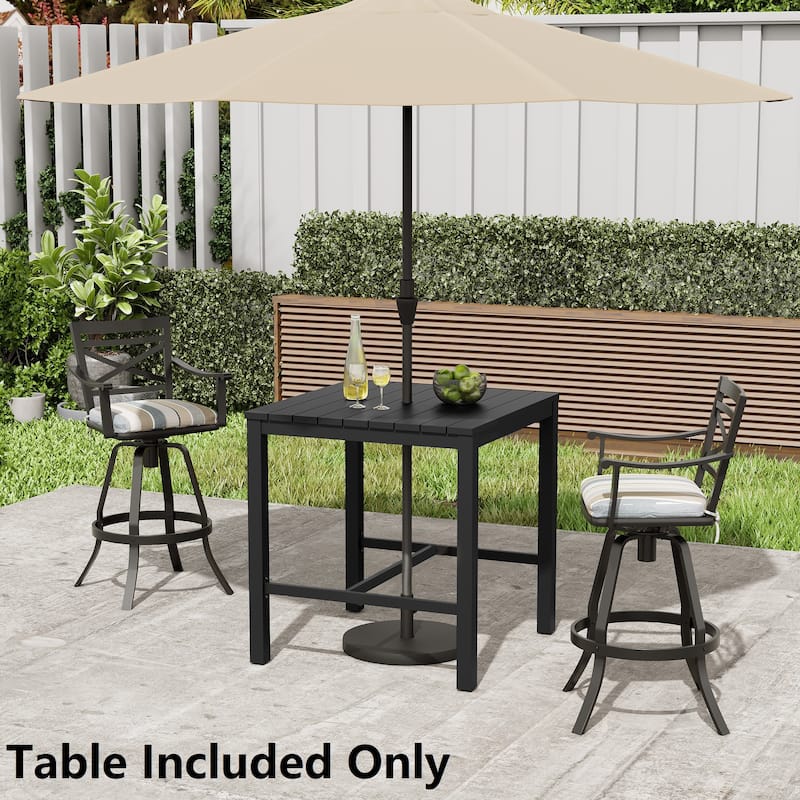 Outdoor Aluminum Bar Table with Umbrella Hole 37.4" Height Square Bistro Table