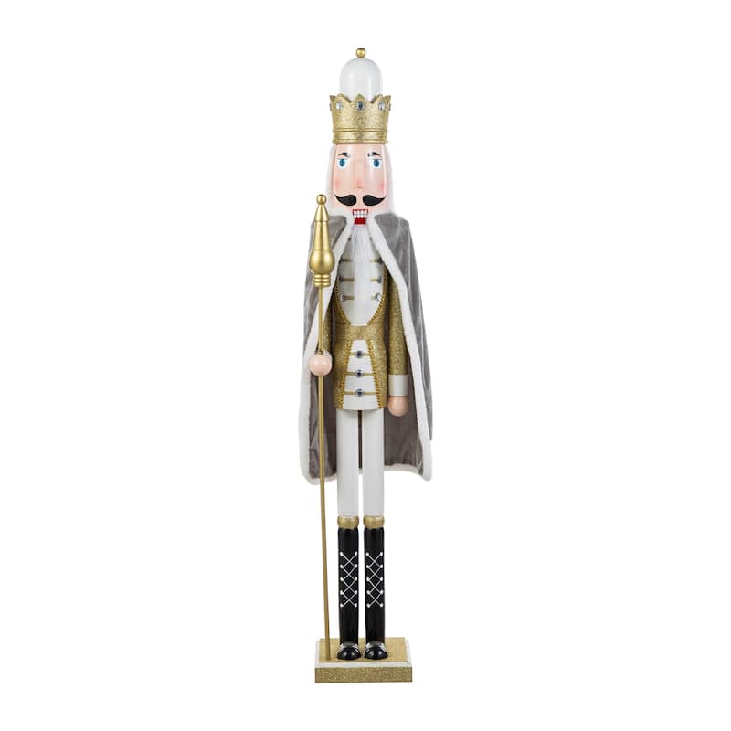 Glitzhome 36"H/42"H Wooden Christmas Deluxe Gold King Soldier Nutcracker