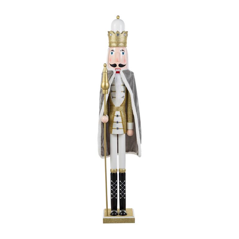Glitzhome Set of 2 Wooden Christmas Gold Dressed King & Soldier Nutcrackers for Festive Party Fireplace Decor