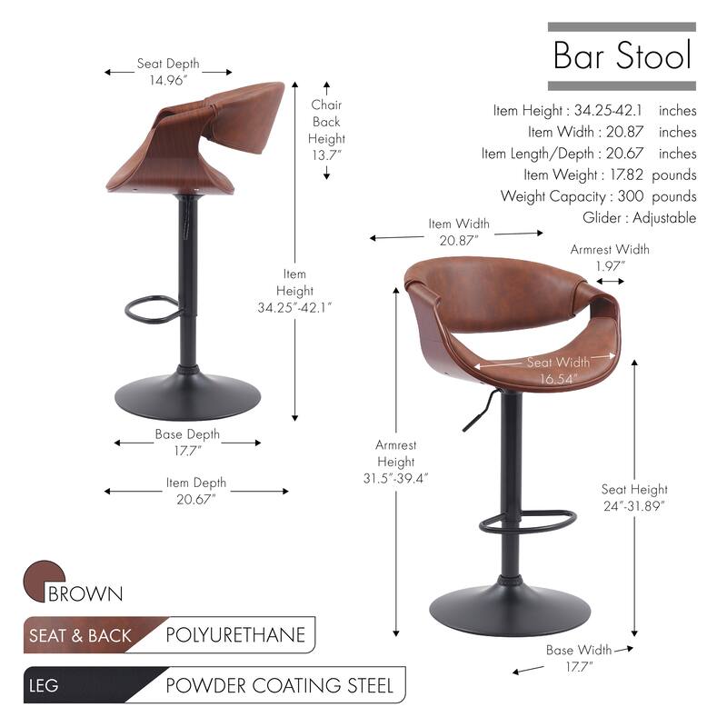Porthos Home Fenn Faux Leather Swivel Adjustable Height Bar Stool
