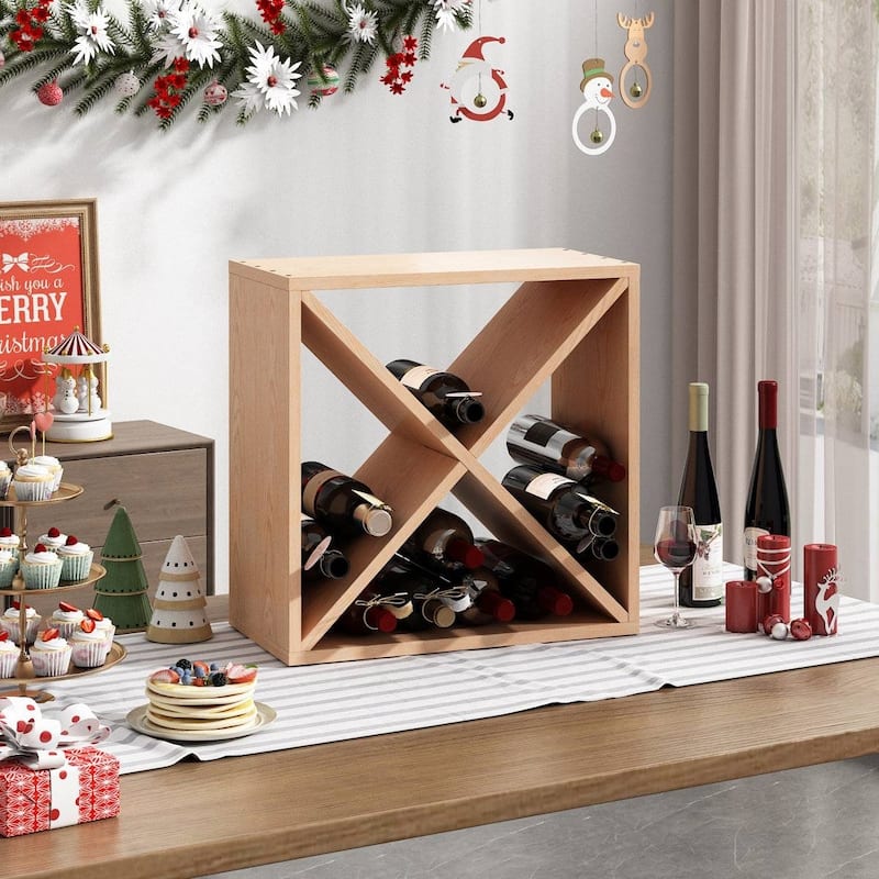 Natural Solid Fir Wood 24-Bottle Stackable Wine Rack Cube - 19.8'' H X 19.8'' W X 10.2'' D