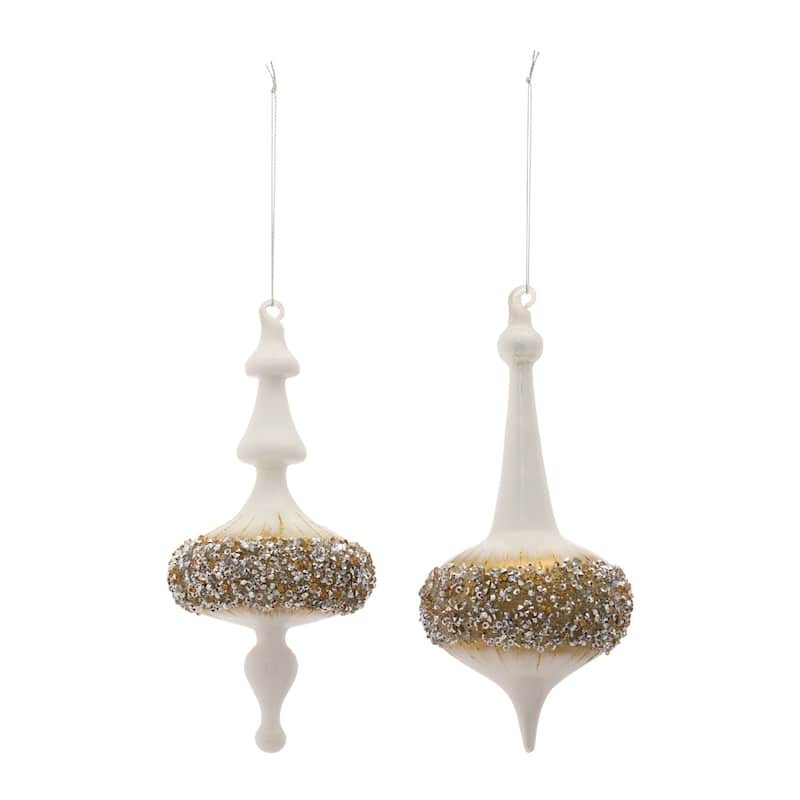 6ct White and Gold Finial Drop with Bead Christmas Ornaments 8.25"