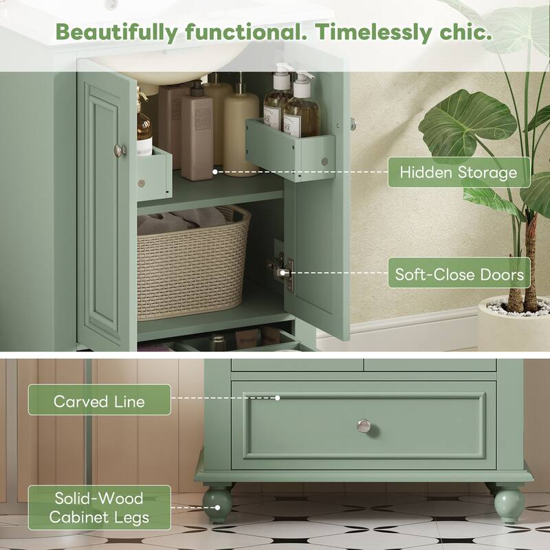 Bathroom Vanity with Ceramic Sink, Bathroom Storage Cabinet with Soft Closing Doors