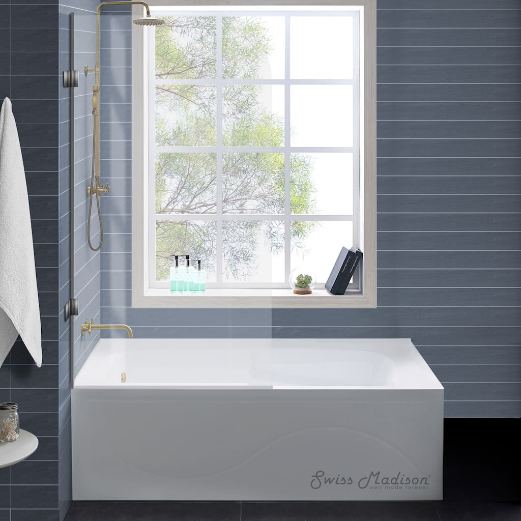 Ivy 54 X 30 Left Drain Soaking Alcove Corner Apron Bathtub In Glossy White With Integrated Overflow, Drain Included
