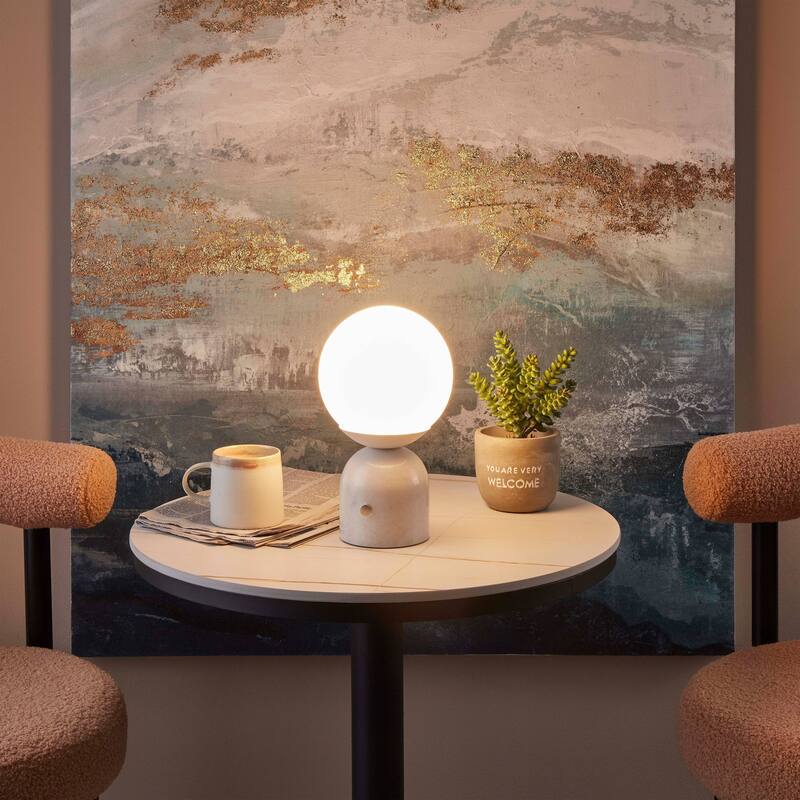 Brightech Mila 9.85 in. Polished White Mid-Century Modern Integrated LED Bedside Table Lamp with Built-In 3-Way Dimmer (2-Pack)