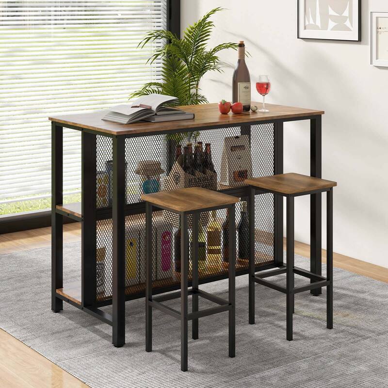 Costway 36" Tall 3-Tier Bar Table with Storage Metal Frame Adjustable - See Details
