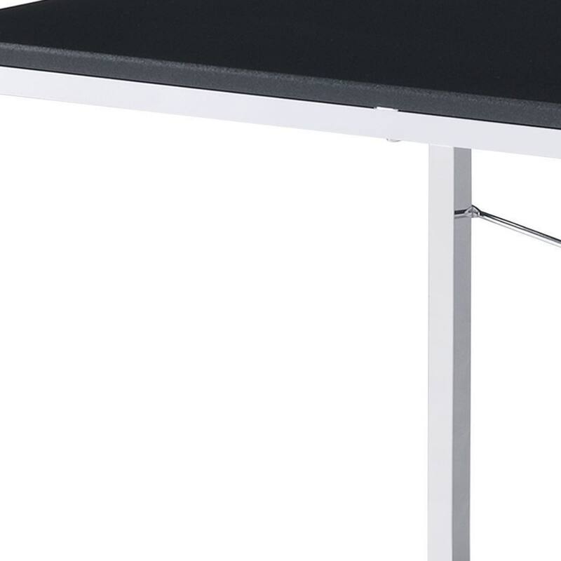 Black Wood Top Writing Desk with Silver Metal Base, Reversible