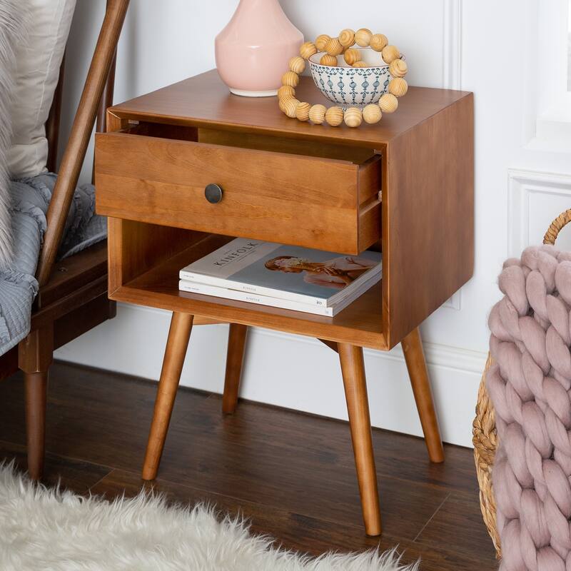 Middlebrook Mid-Century Solid Wood 1-Drawer, 1 Shelf Nightstand