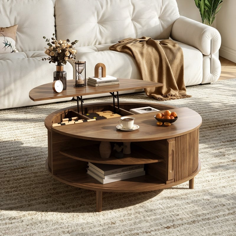 Modern 39.37" Round Lift-Top Coffee Table with Hidden Storage