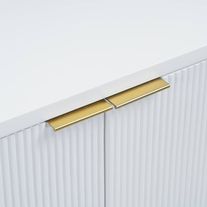 Vertical Stripes & Wavy Storage Cabinet, Sideboard Buffet Cabinet Console Table with 4 Doors and Adjustable Shelving