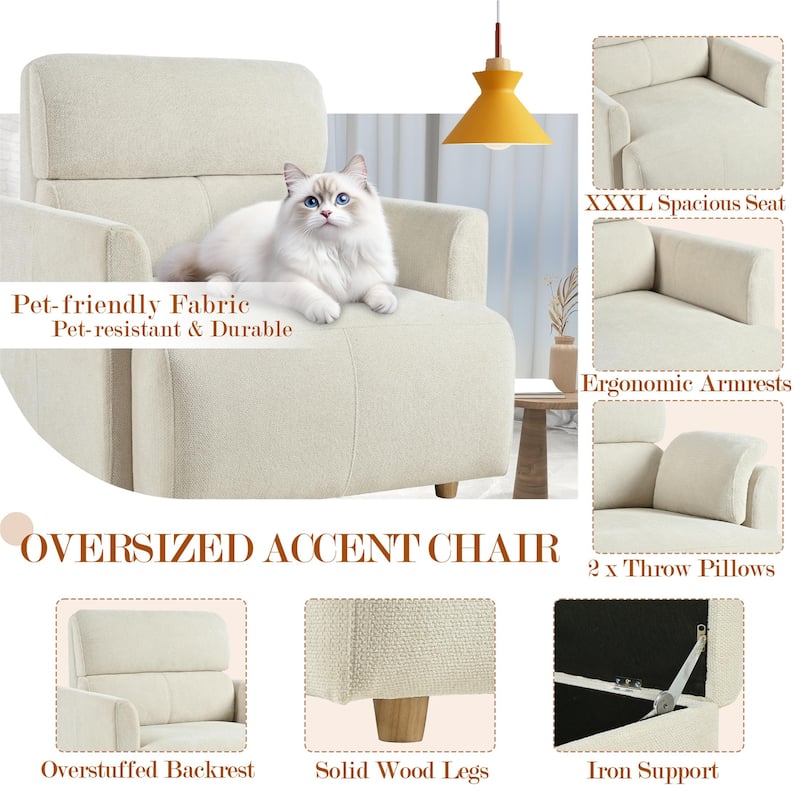 GDFStudio - Oversized 35" Accent Chair with Storage Ottoman