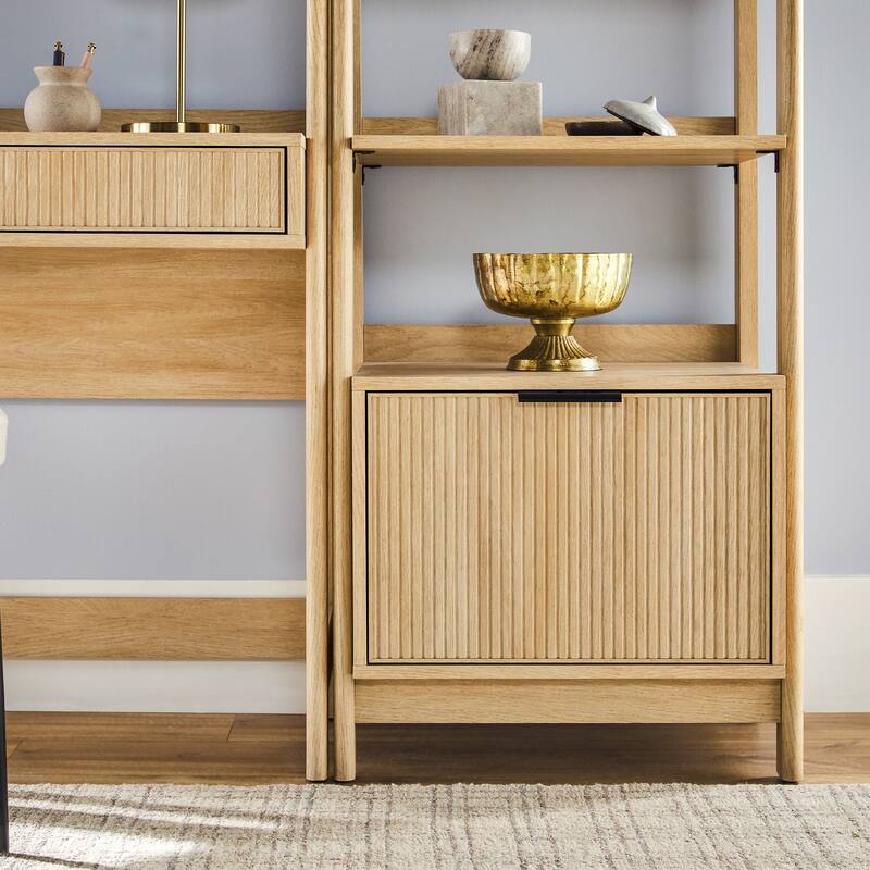 Walker Edison Hutch Desk with 2 Narrow Bookcases