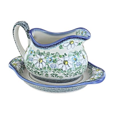 Blue Rose Polish Pottery WS03 Galia Gravy Boat and Plate