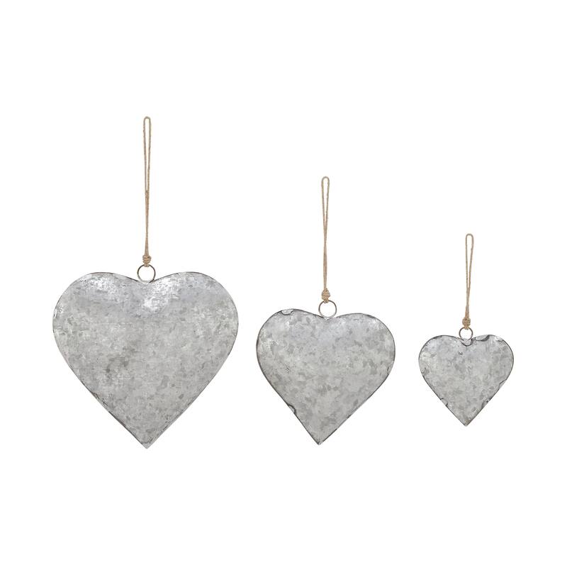 Gold, Red or Gray Metal Heart Decorative Bell with Hanging Rope (Set of 3)