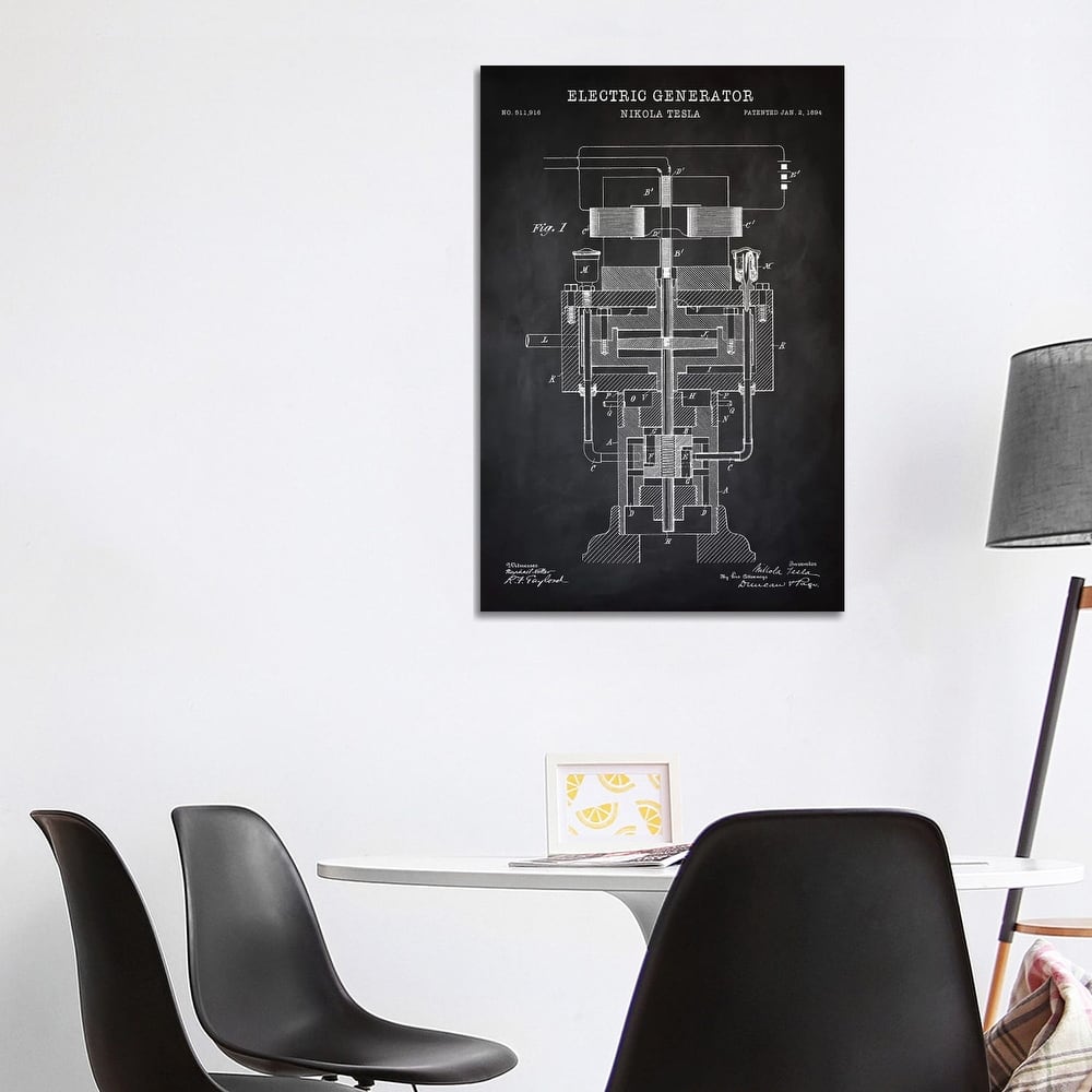 iCanvas "Tesla Electric Generator, Black" by PatentPrintStore Canvas Print