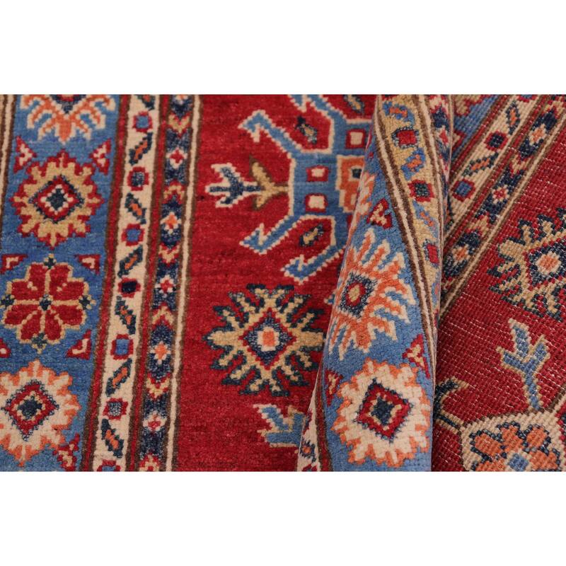 Southwestern Kazak Camren Red/Light Blue Wool Rug - 3'3'' x 4'9''