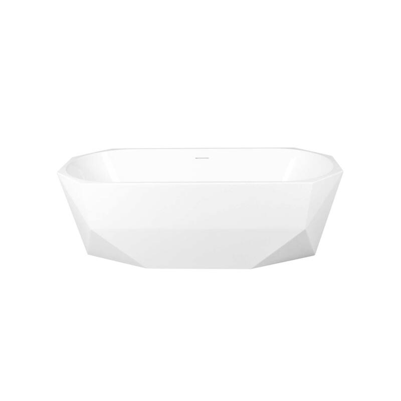 Edward Soaking Diamond Style Bathtub in Glossy White - Glossy White with Brushed Nickel Trim - 23"