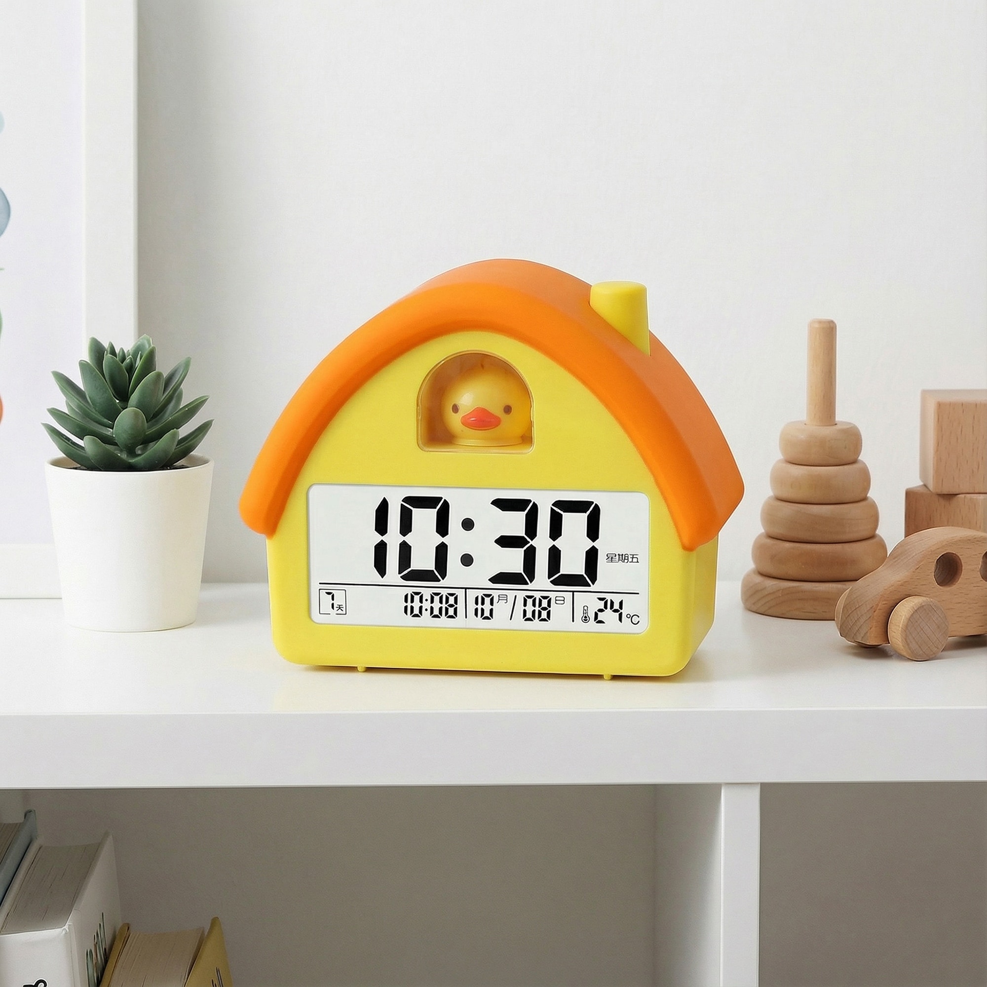 House Shape Multifunctional Alarm Clock, Backlight, Three Alarms, Snooze for Bedroom - 4.3