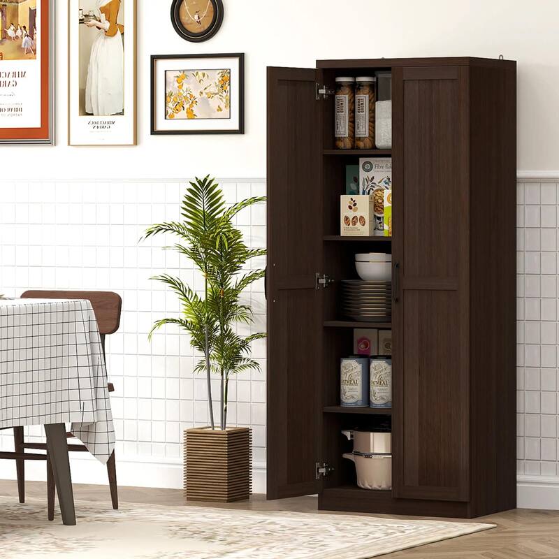 63" 2-Door Kitchen Pantry, Freestanding with 2 Adjustable Shelves