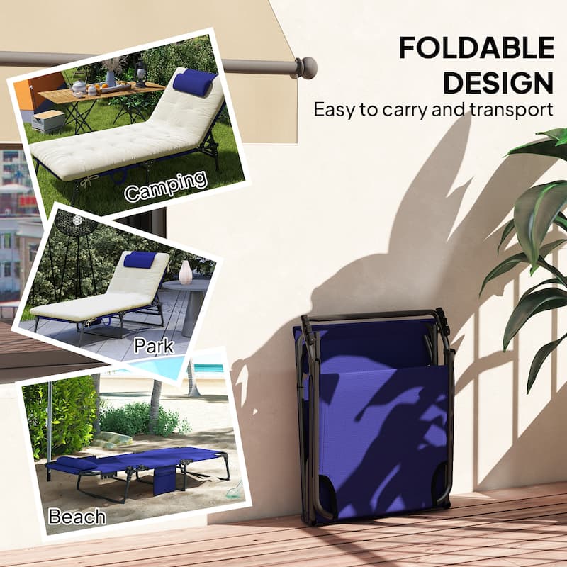 Black-Navy Mesh Sun Lounger Chair with Recline, Cushion and Foldable - 26.8" W x 74.4" D x 11.8" H