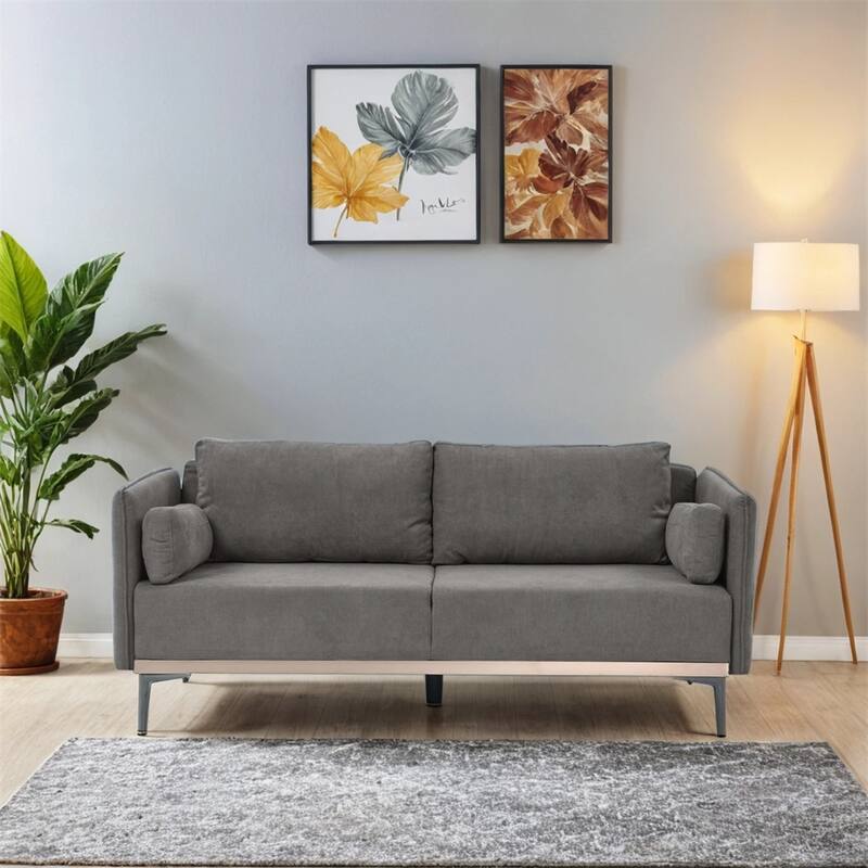 Modern Sofa 3-Seat Couch with Stainless Steel Trim and Metal Legs