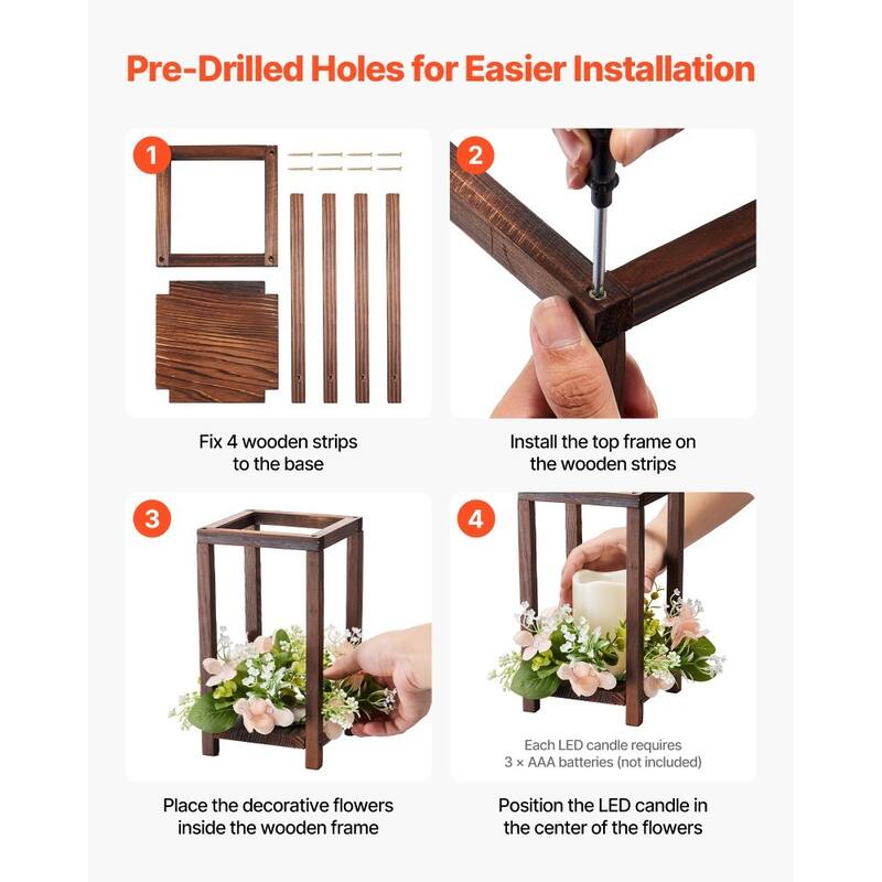 Wooden Wedding Lantern Set with LED Candles and Eucalyptus Wreath Rustic Cedar Table