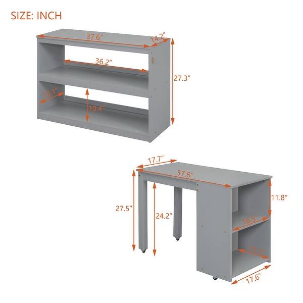dimension image slide 2 of 6, Twin Size Loft Bed with Retractable Desk, Storage Drawers, Shelves, and Stairs, Solid Wood, Space-Saving Design